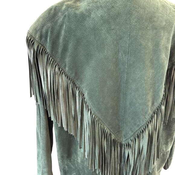 Green Suede Fringe Leather Jacket - Picture 3 of 10